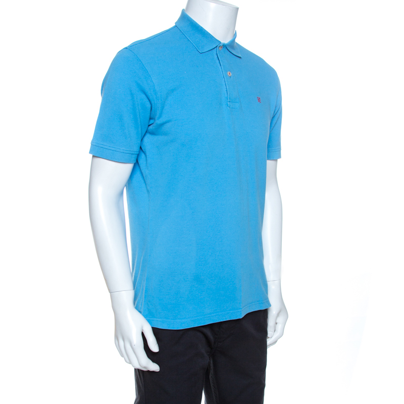 

CH Carolina Herrera Blue Pique Cotton Polo T Shirt