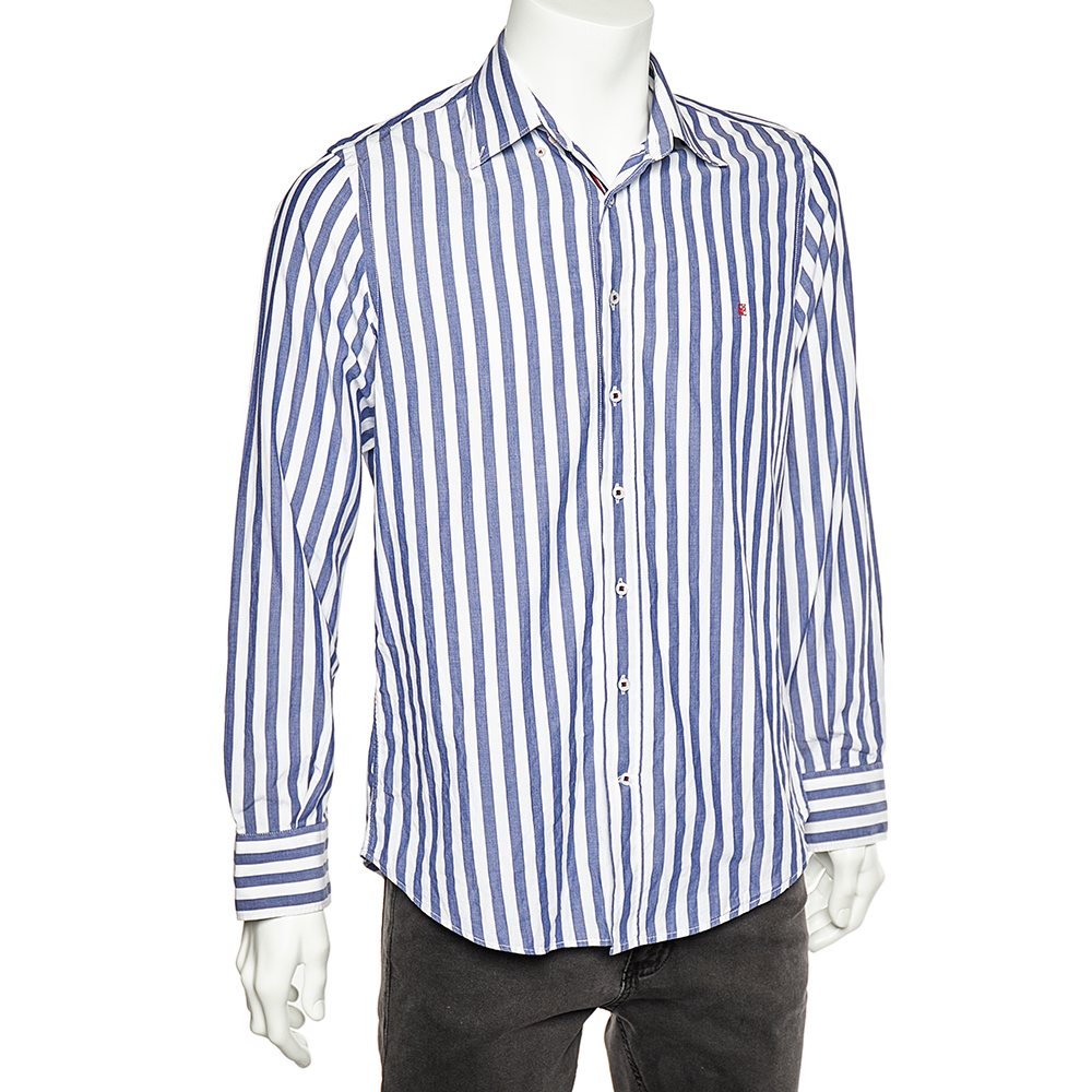 

CH Carolina Herrera Blue & White Striped Cotton Button Front Shirt