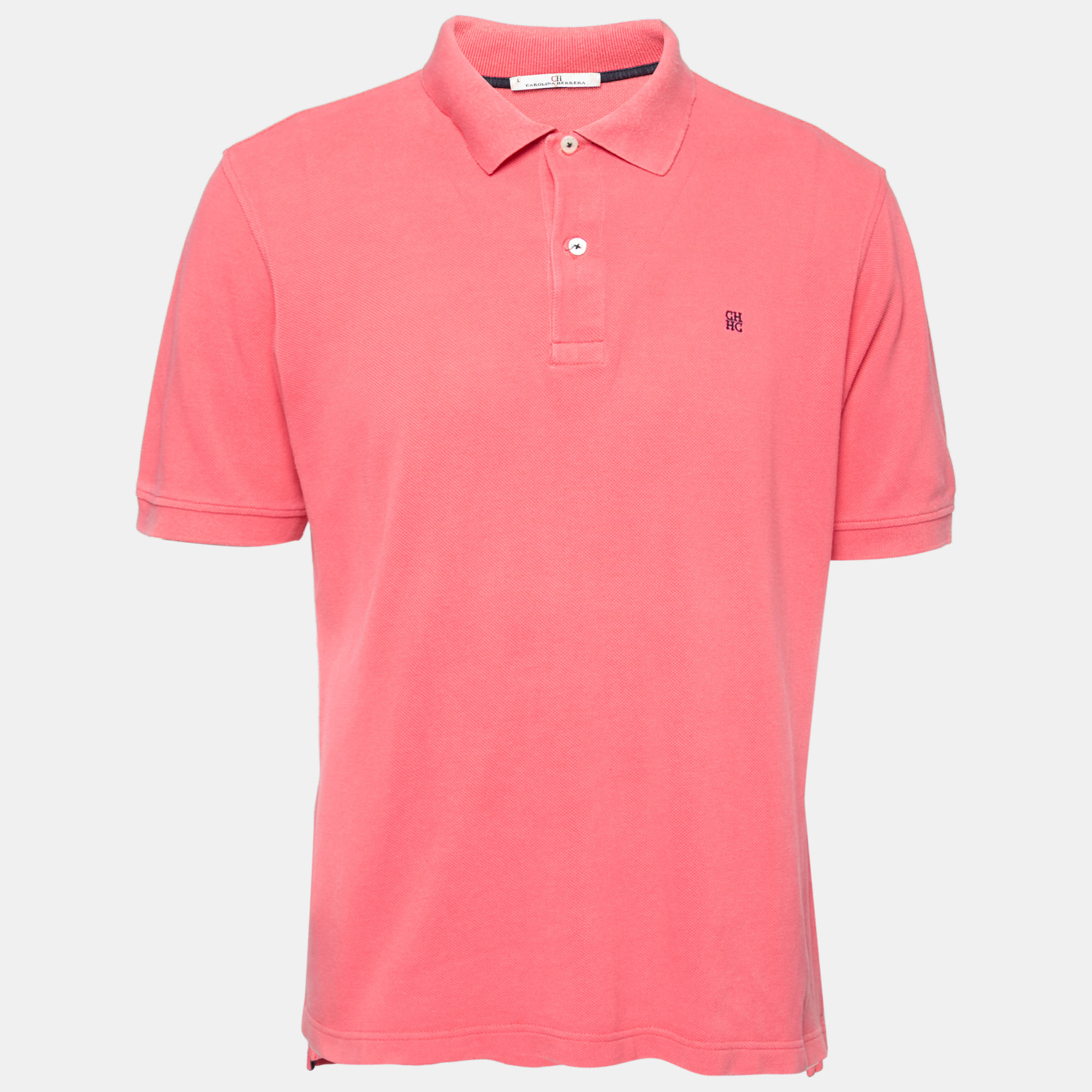 Pre-owned Ch Carolina Herrera Pink Cotton Polo T-shirts L