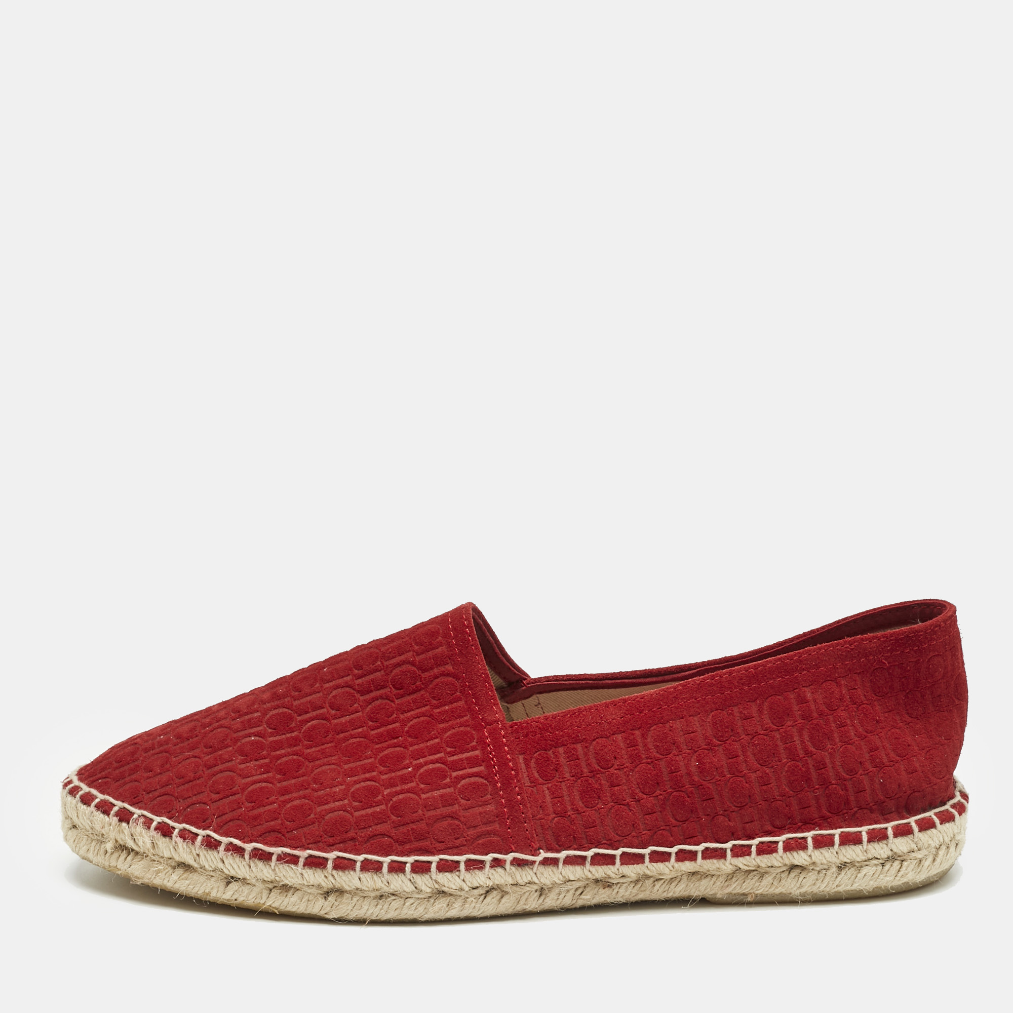 

CH Carolina Herrera Red Monogram Suede Slip On Espadrilles Size 42