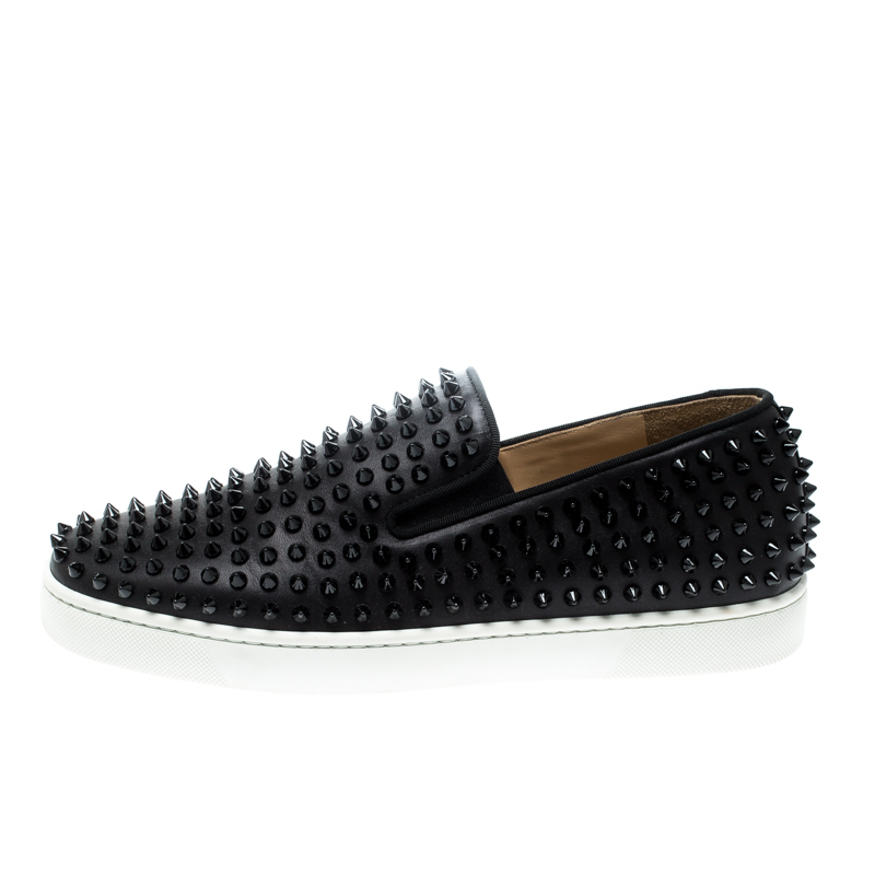 

Christian Louboutin Black Leather Roller Boat Spiked Slip On Sneakers Size