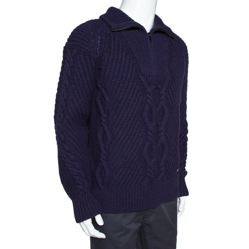 

Chanel Indigo Wool Cable Knit Pullover, Blue