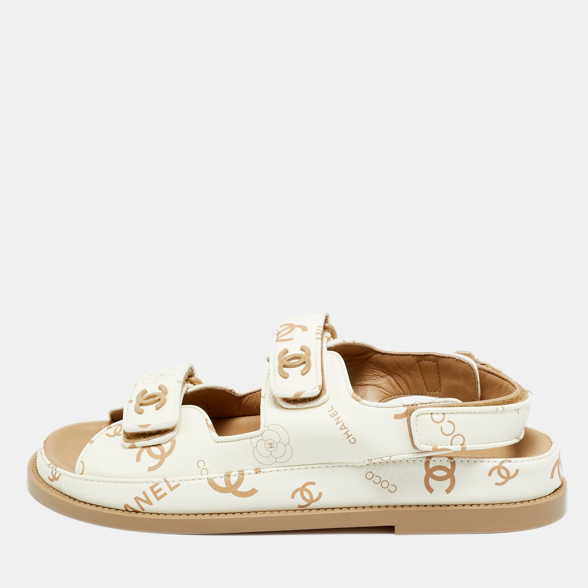 

Chanel White Leather Dad Flat Sandals Size