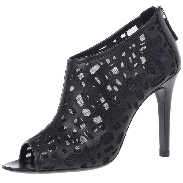 Chanel Black Leather Cut Out Ankle Boots 38