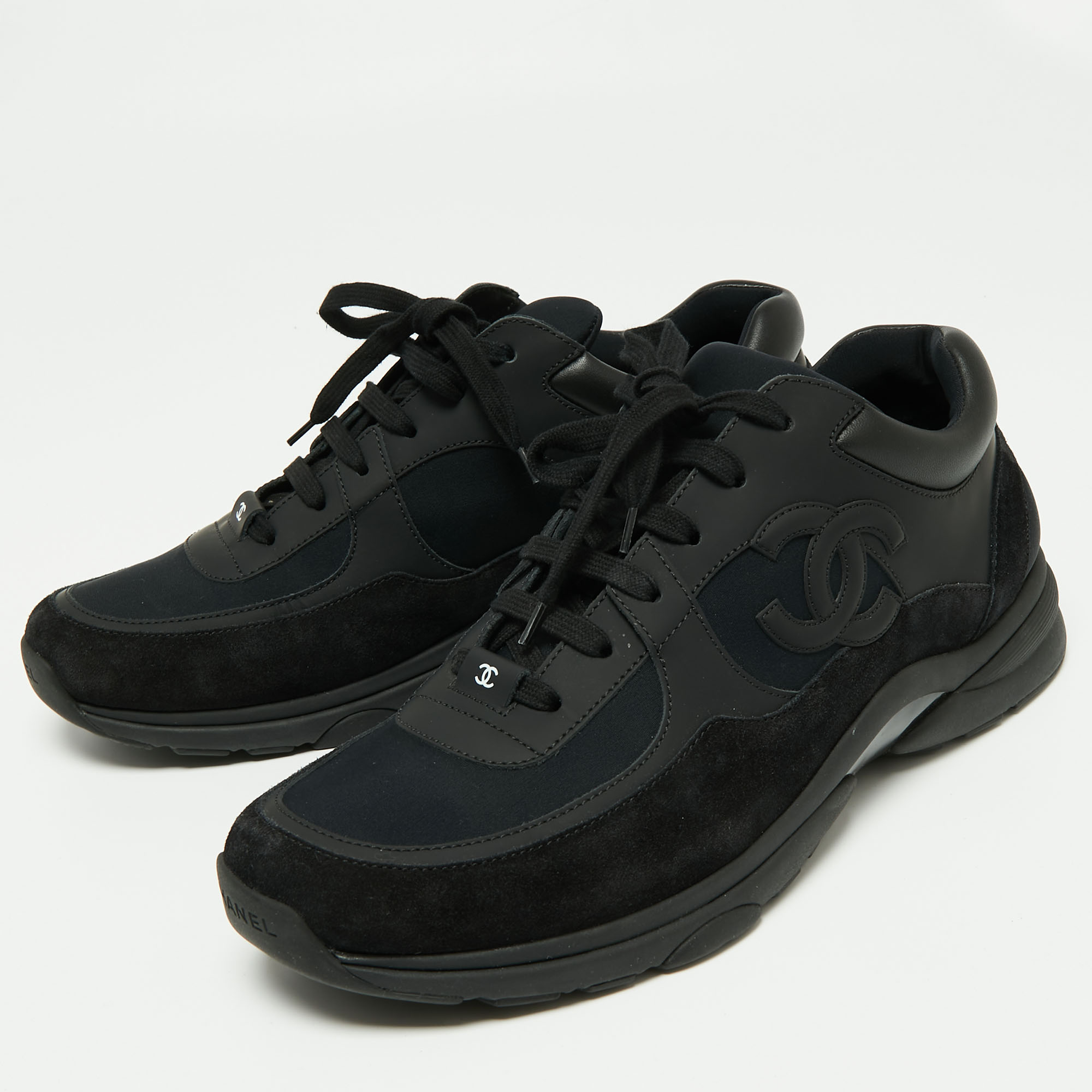 

Chanel Black Suede, Nylon and Leather CC Low-Top Sneakers Size