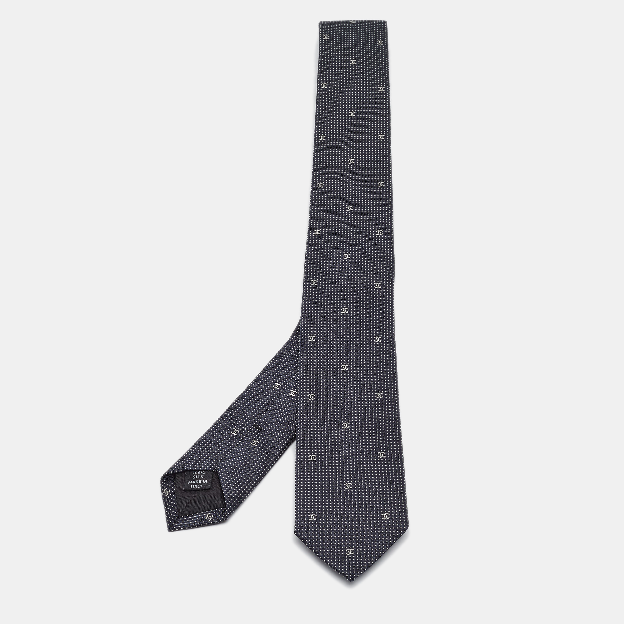 

Chanel Navy Blue CC Silk Skinny Tie