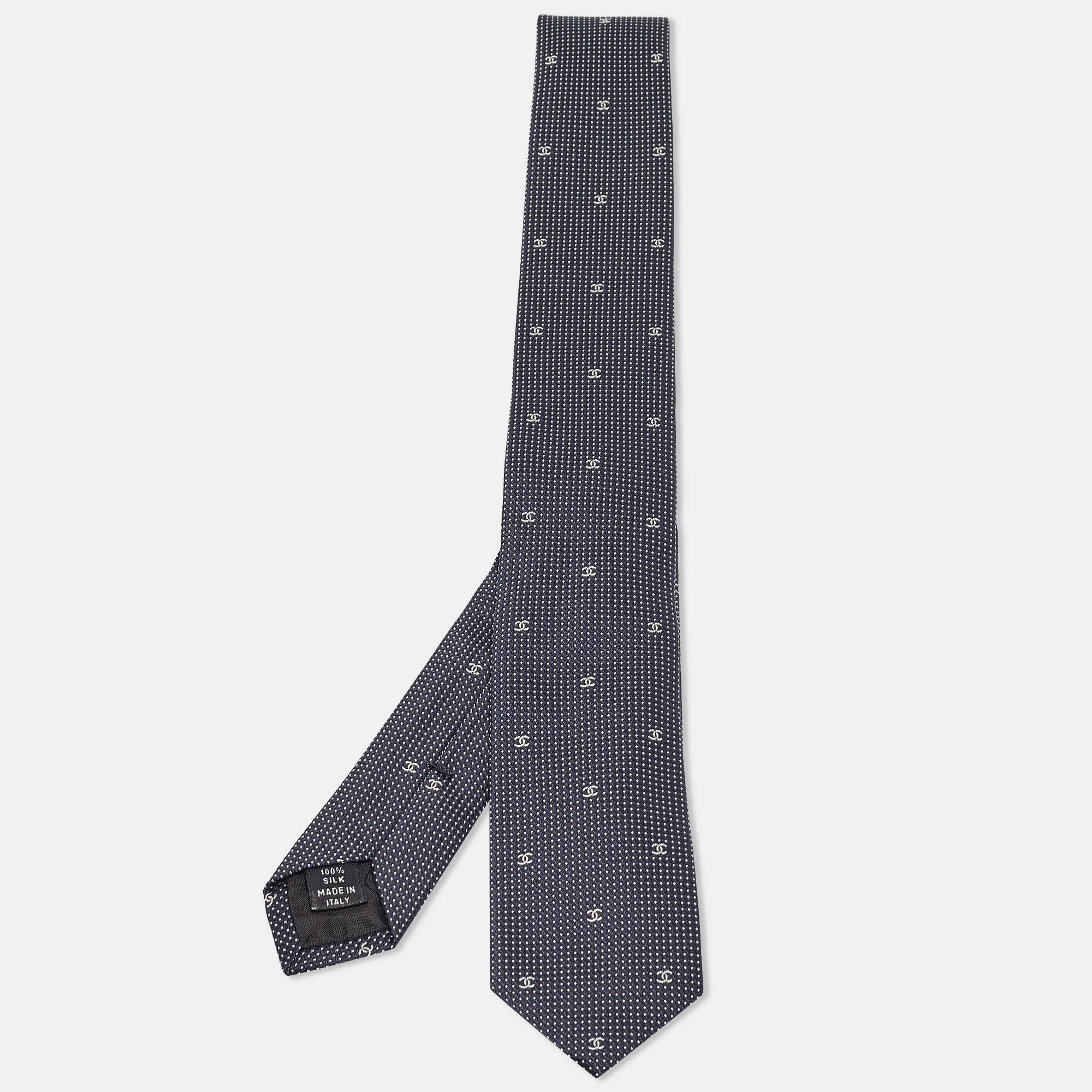 

Chanel Navy Blue CC Patterned Silk Tie