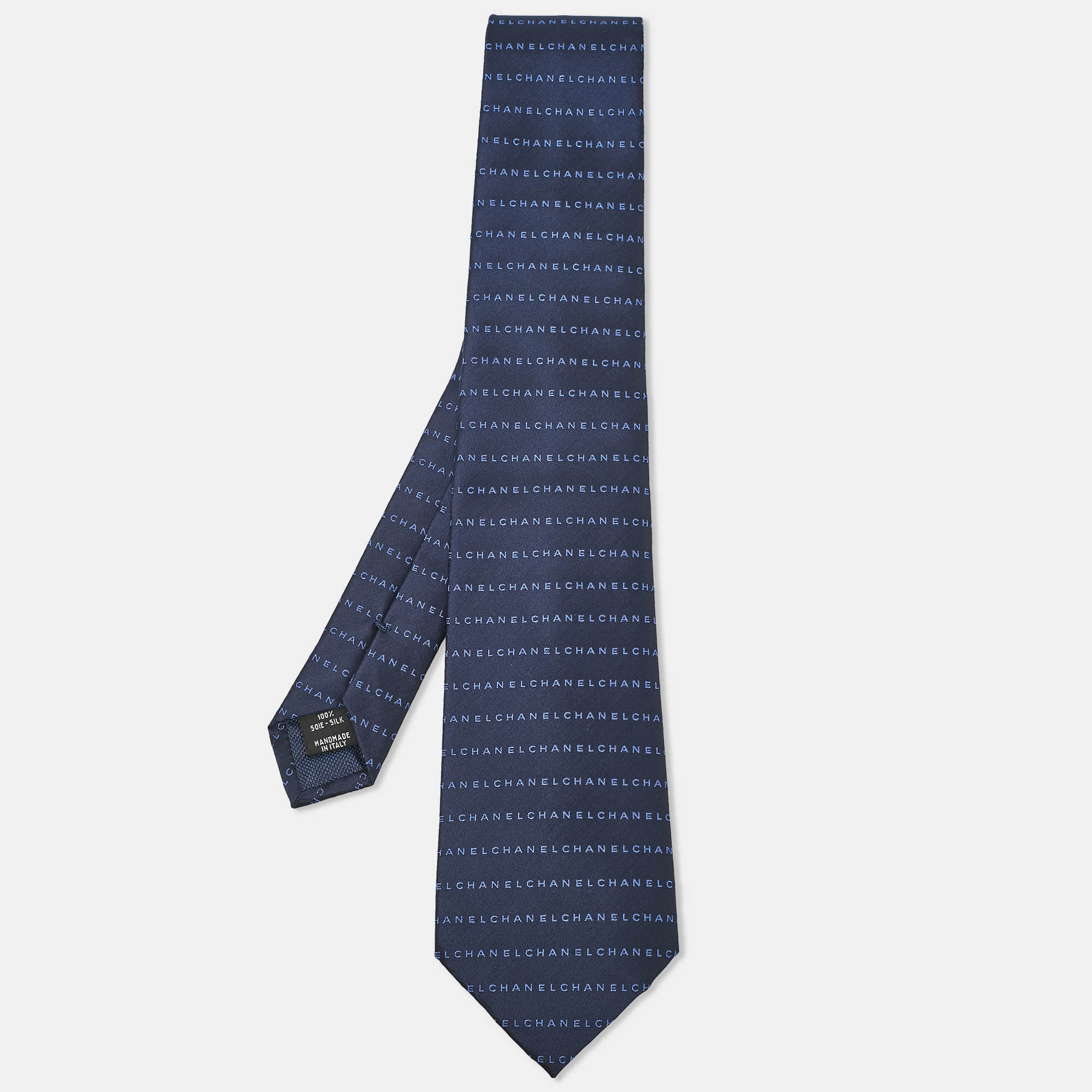 

Chanel Blue Logo Pattern Silk Tie