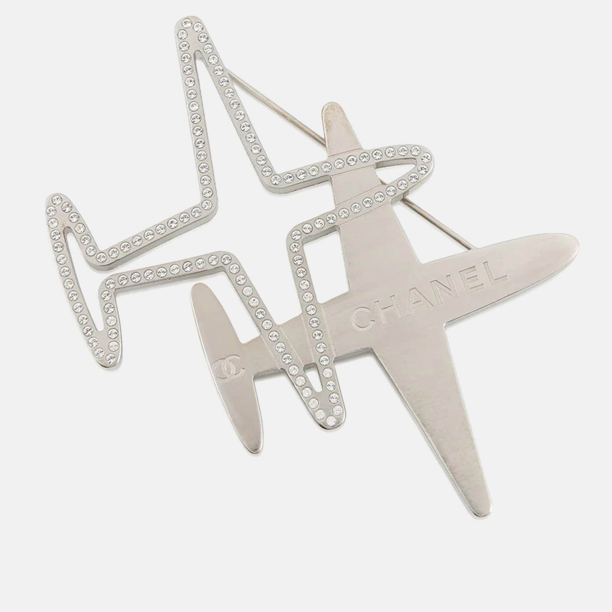 

Chanel Airplane Motif Brooch Silver Metal Rhinestone
