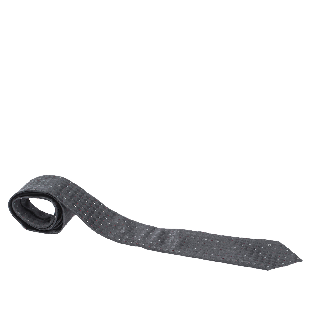 Chanel Black Dot Pattern Checked Silk Tie