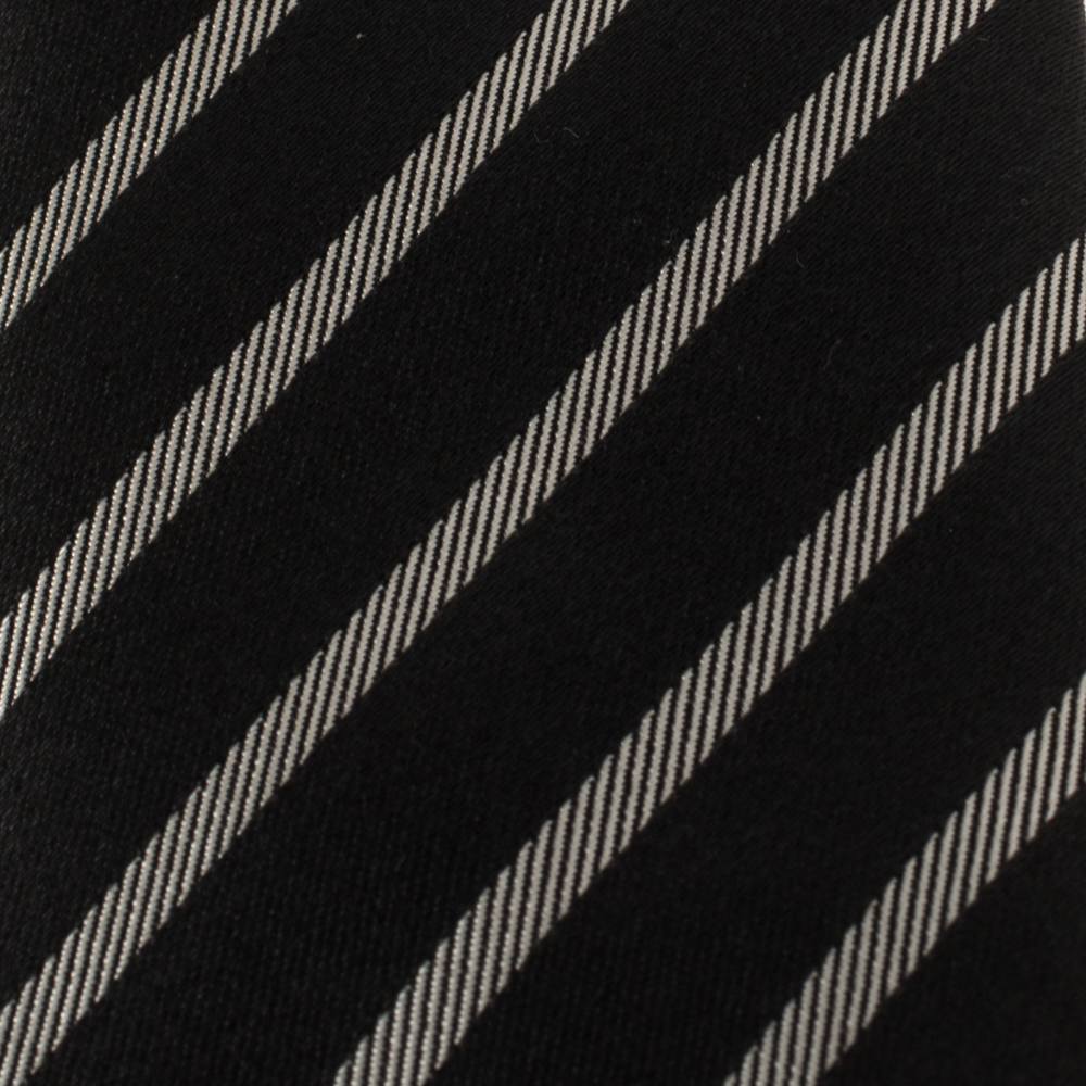 

Chanel Black Diagonal Striped Silk Skinny Tie