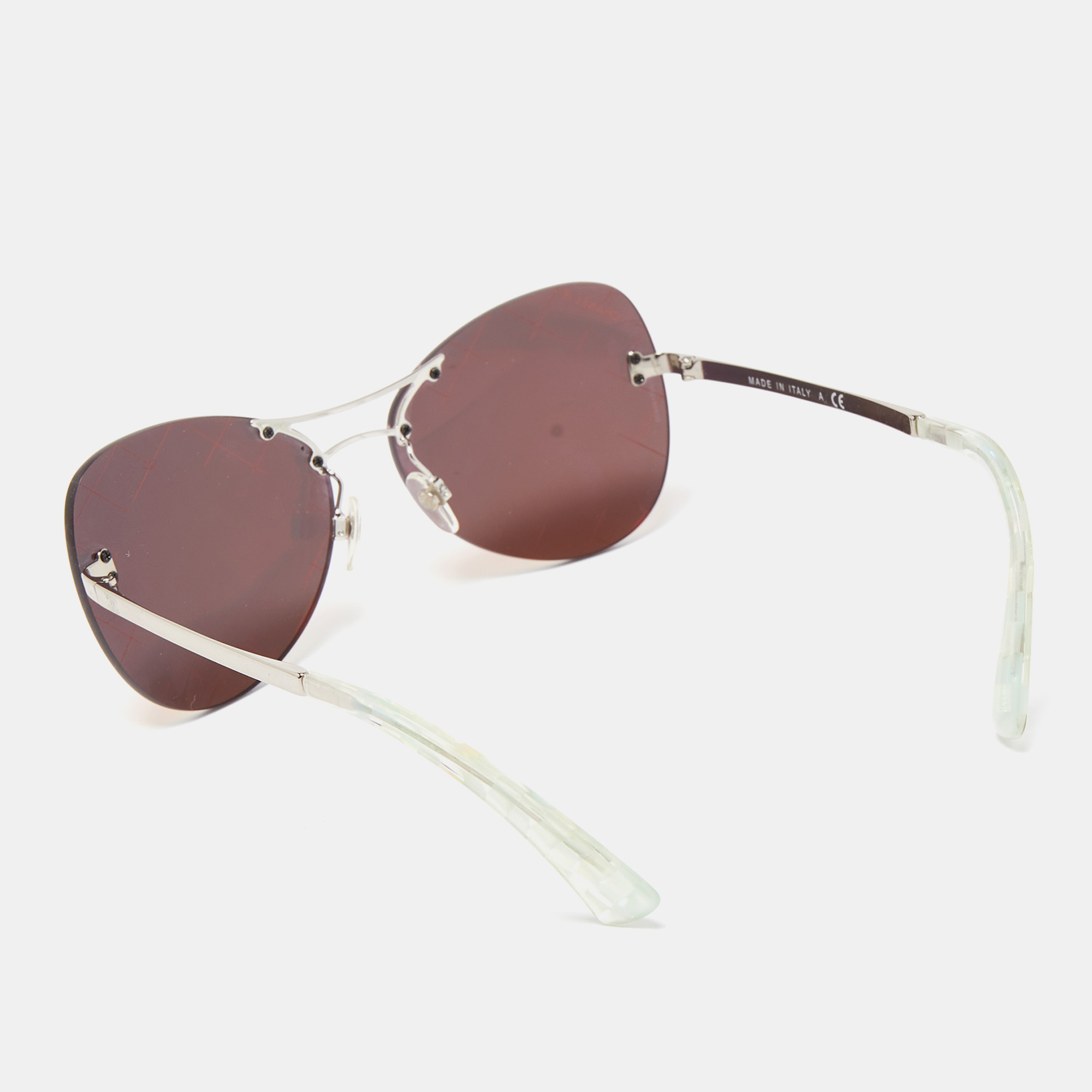 

Chanel Red/Silver Acetate 4218 Quilted Rimless Mirror Aviator Sunglasses