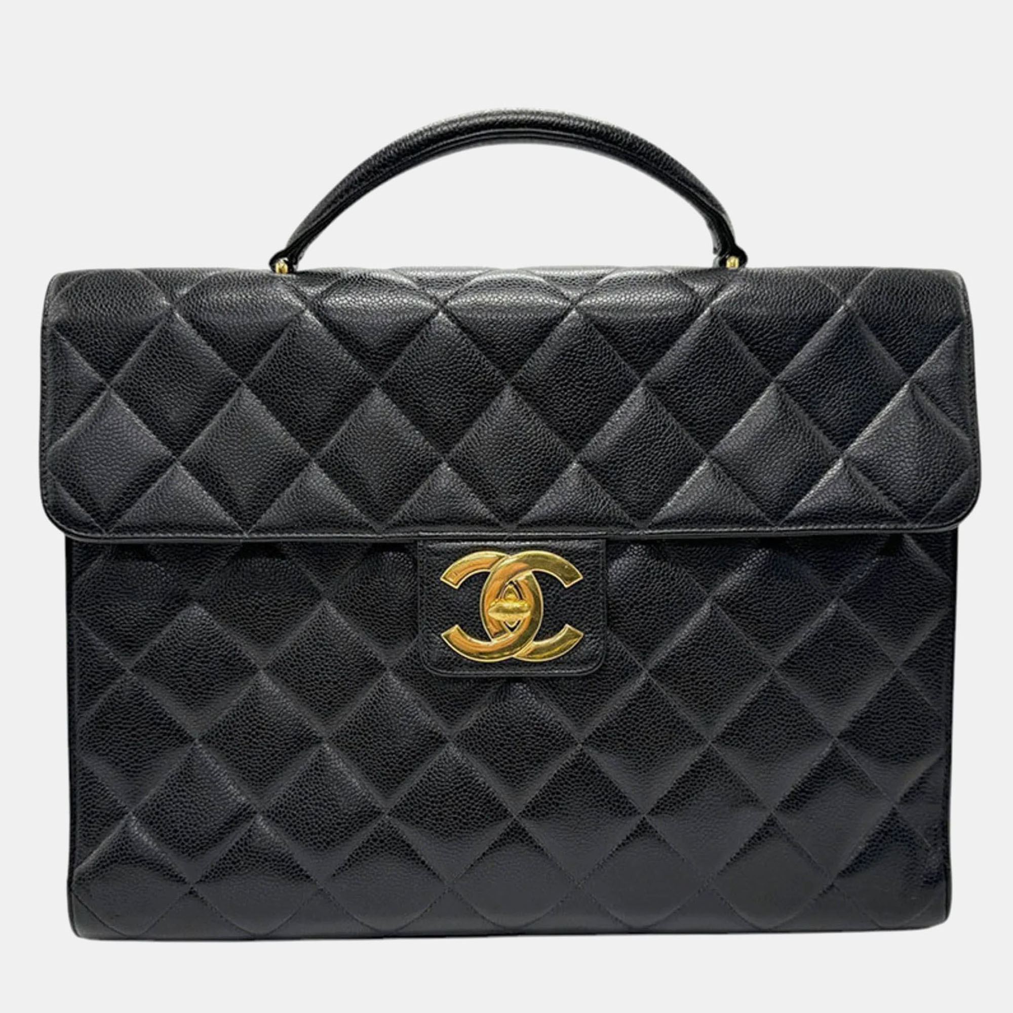 

Chanel Black Quilted Caviar Large Vintage CC Briefcase