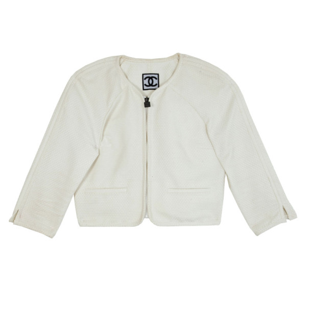 Pre Owned Chanel Cream Cotton Textured Jacket M