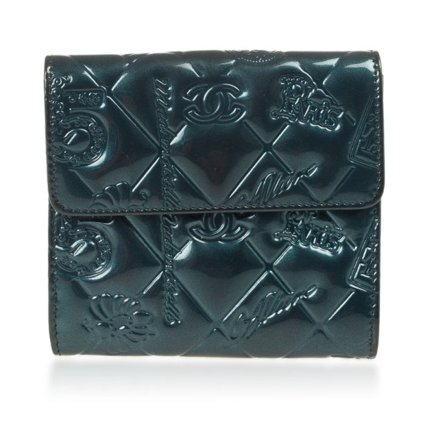 Chanel Teal Patent Symbols Lucky Charm Compact Wallet