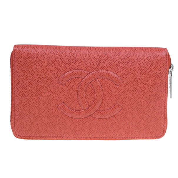 Chanel Red Caviar Leather Continental Zip Around Wallet