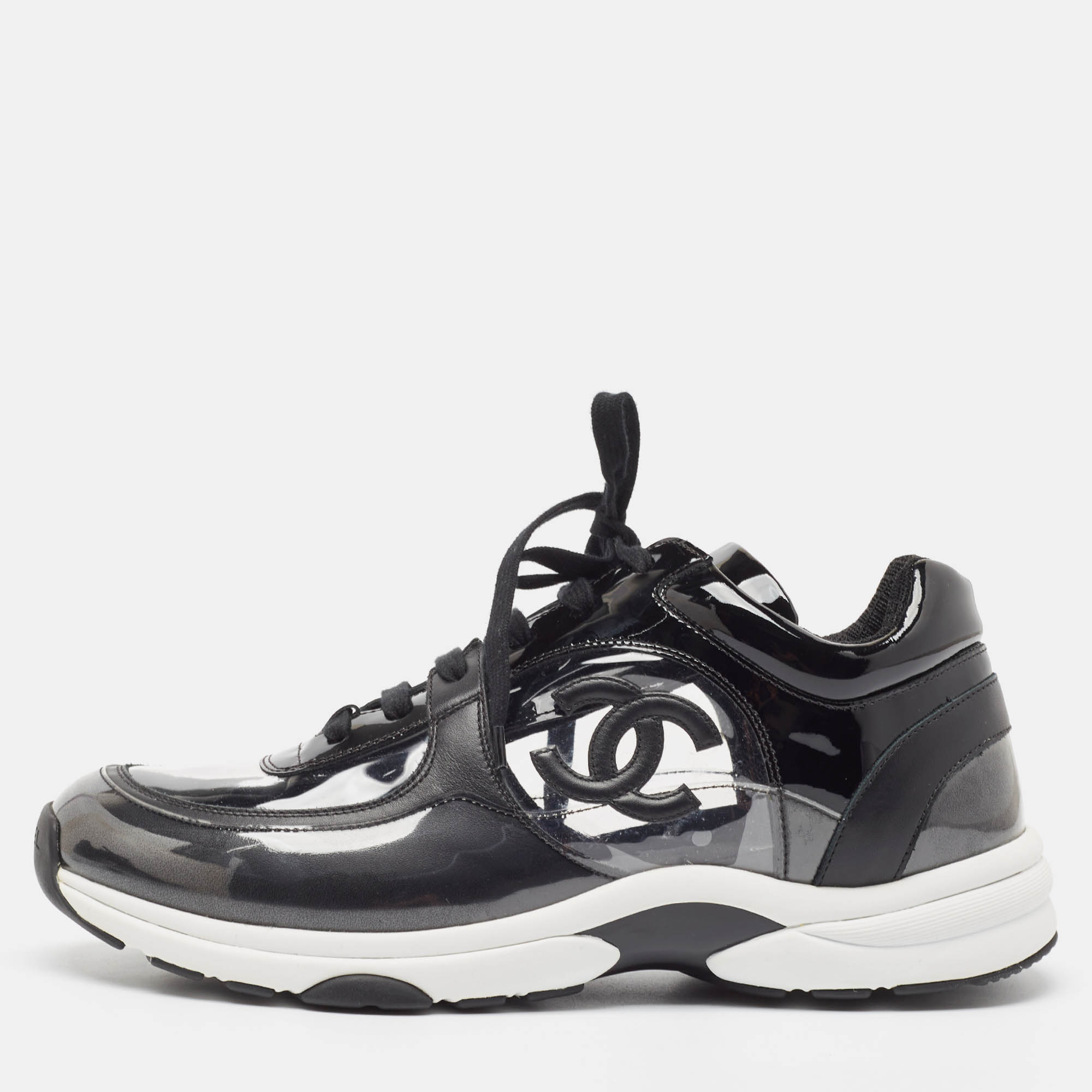 Chanel Black PVC and Leather CC Low Top Sneakers Size 43