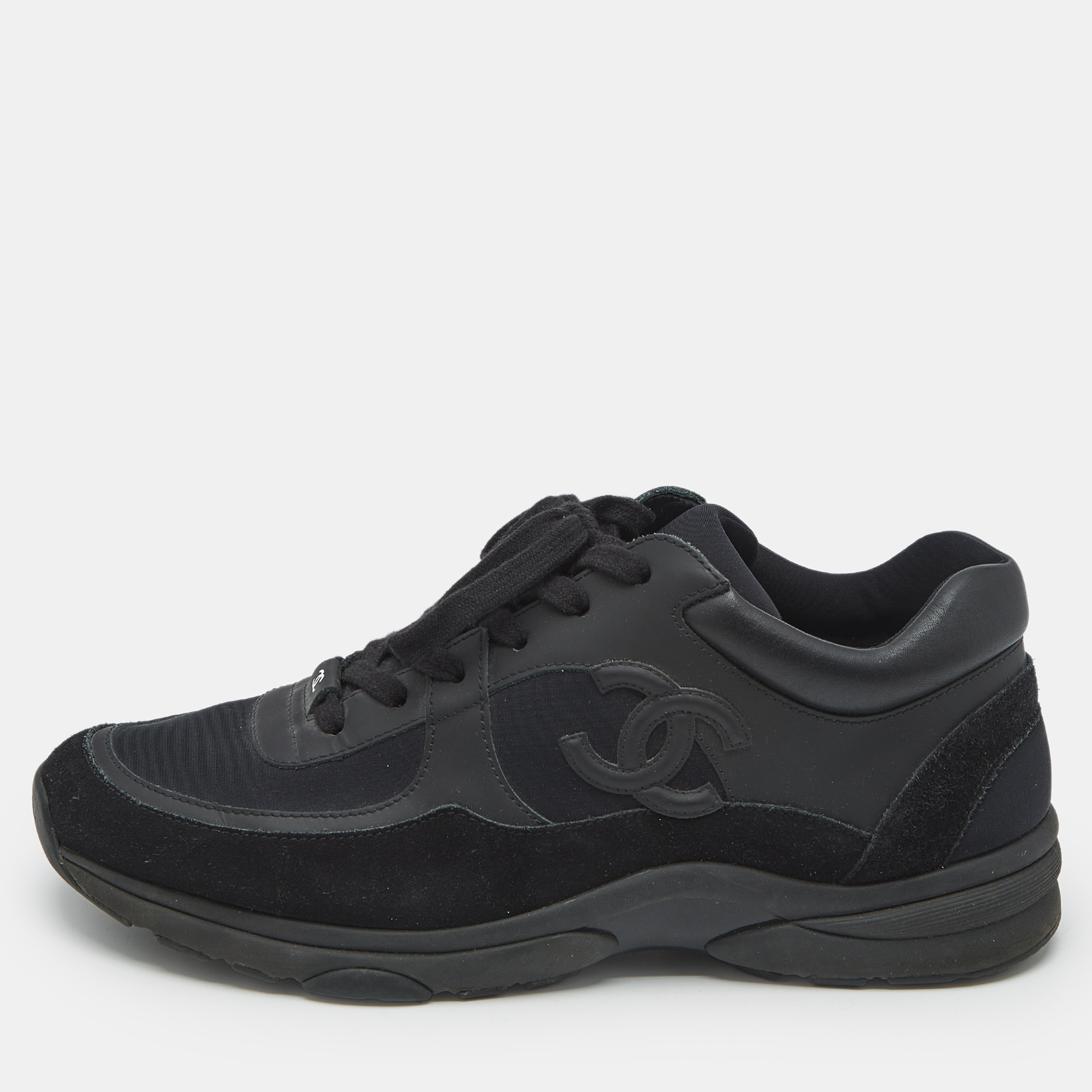 

Chanel Black Nylon and Leather CC Low Top Sneakers Size