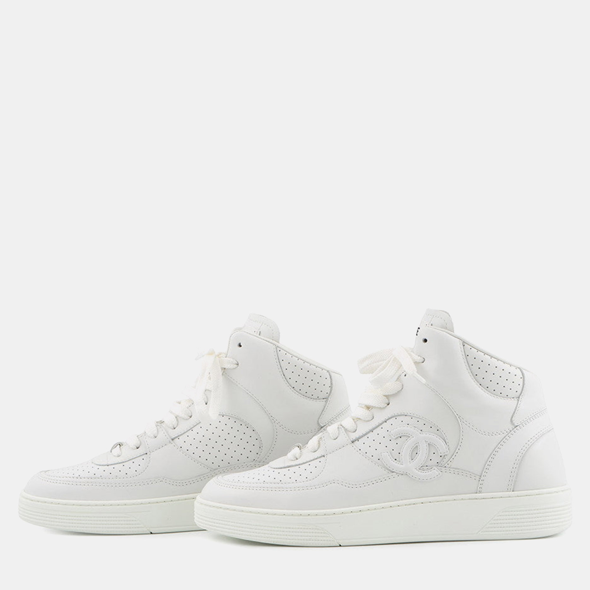 

Chanel High Cut Sneakers White Leather Size