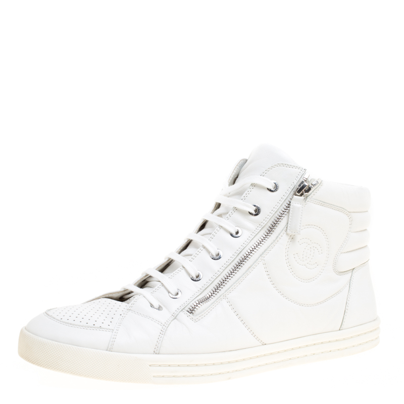 Chanel White Leather CC High Top Sneakers Size 45 Chanel | The Luxury ...