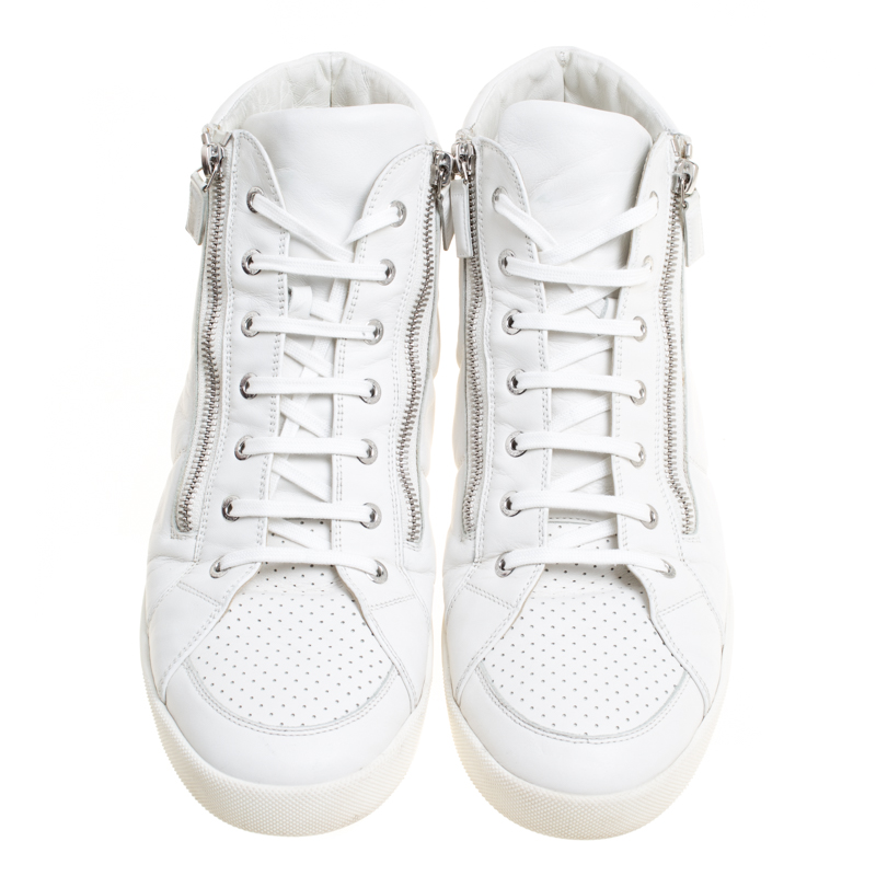 Chanel White Leather CC High Top Sneakers Size 45 Chanel | TLC