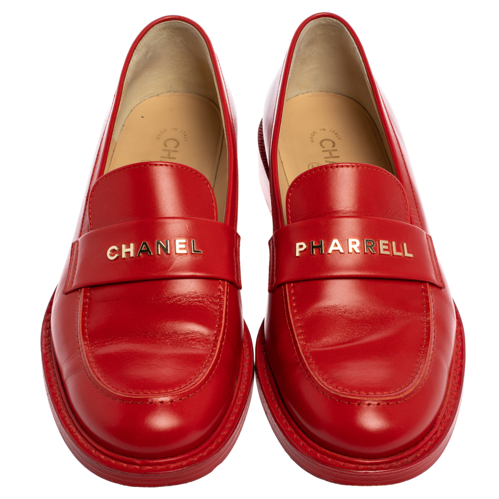 Chanel Pharrell Red Leather Slip On Loafers Size 43 Chanel  TLC