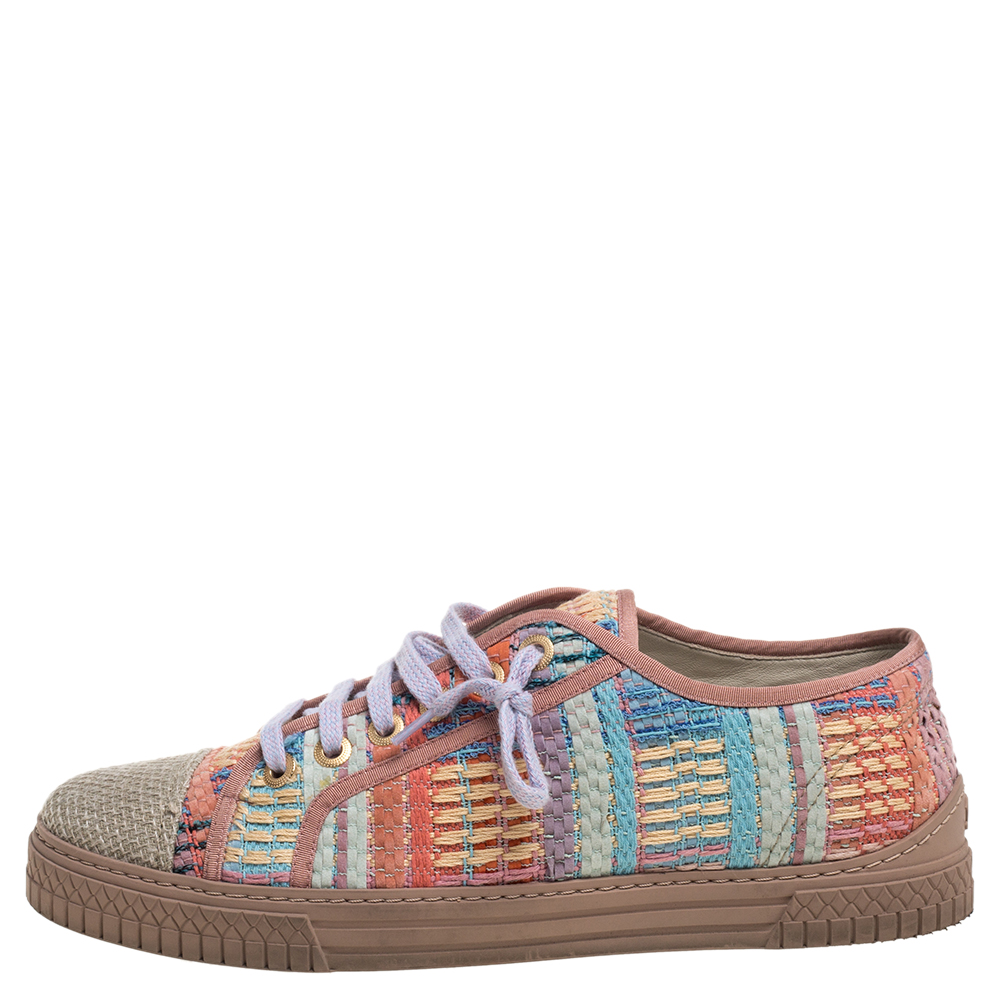 

Chanel Multicolor Tweed Fabric Cap Toe Low Top Sneakers Size