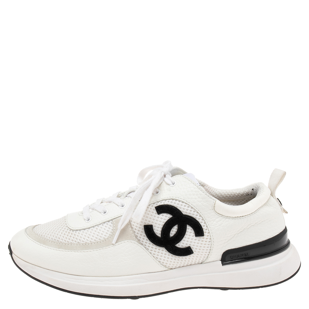 

Chanel White Mesh and Leather CC Lace Up Sneakers Size