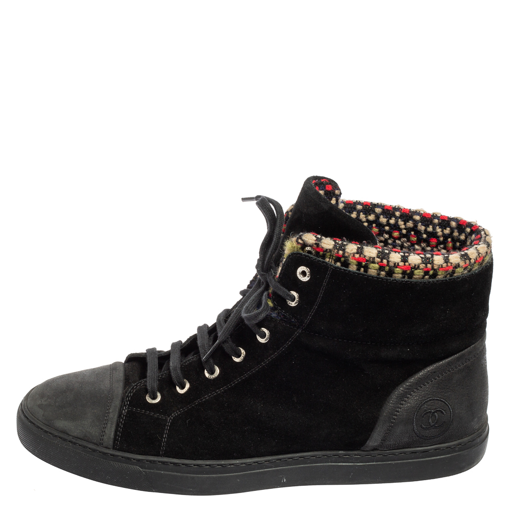 

Chanel Black Suede, Leather and Tweed High-Top Sneakers Size