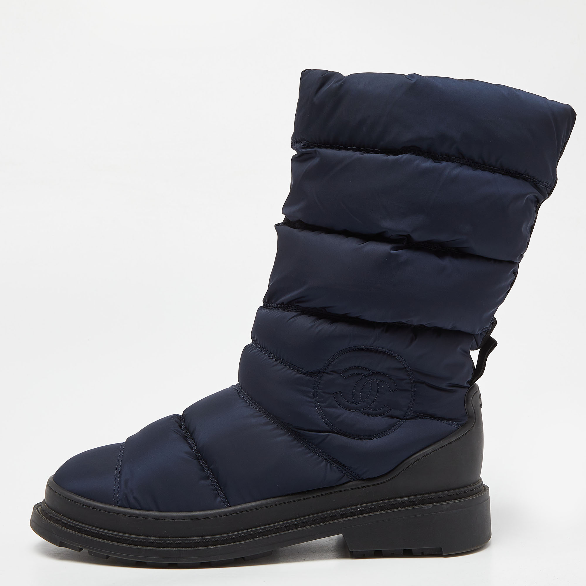 Pre-owned Chanel Blue Nylon Snow Boots Size 39.5