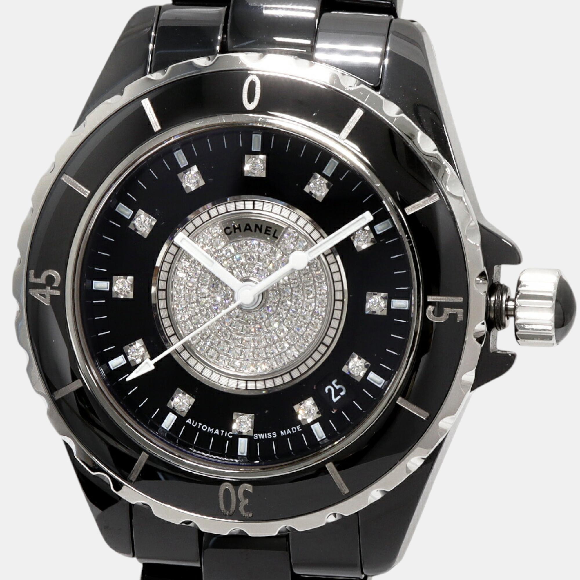 

Chanel Black Ceramic Diamond J12 H1757 Automatic Men's Wristwatch 40 mm