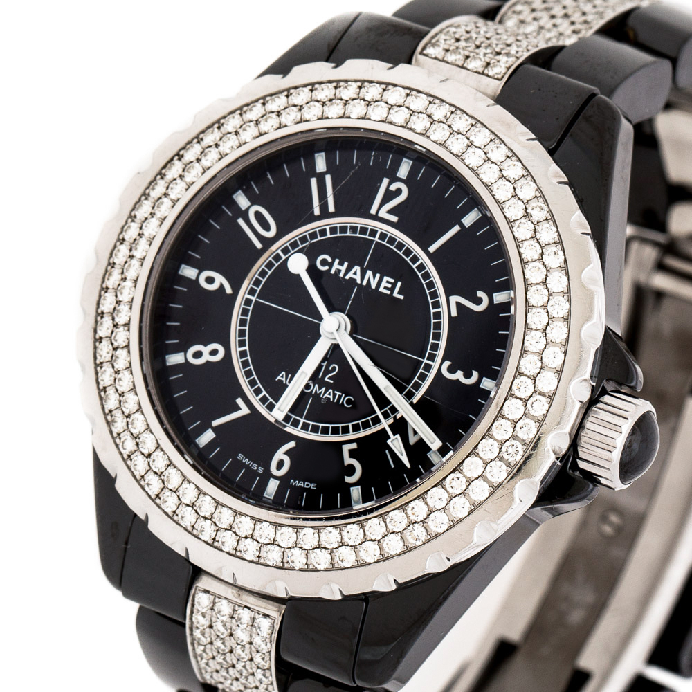 

Chanel Black Ceramic Stainless Steel Diamonds J12 Women's Wristwatch