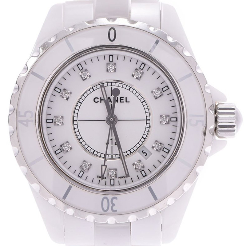 

Chanel White Ceramic and Diamond J12 H1628 Men's Wristwatch