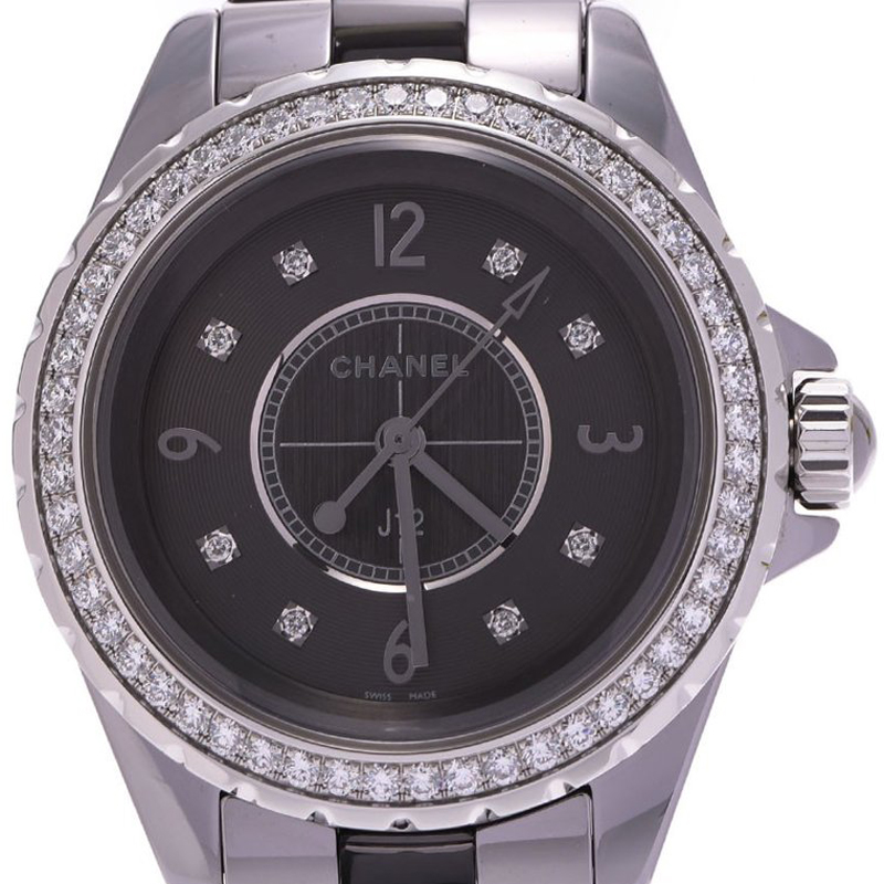 

Chanel Gray Ceramic and Diamond Titanium J12 H2565 Men's Wristwatch, Grey