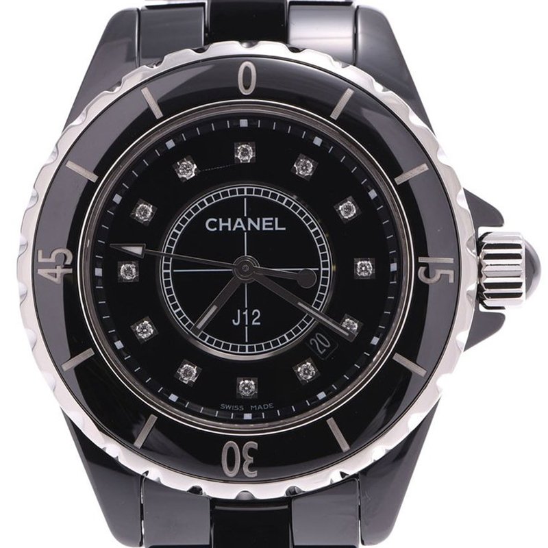 

Chanel Black Ceramic and Diamond J12 H1625 Men's Wristwatch