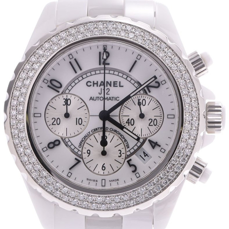 

Chanel White Ceramic and Diamond J12 Chrono H1008 Men's Wristwatch