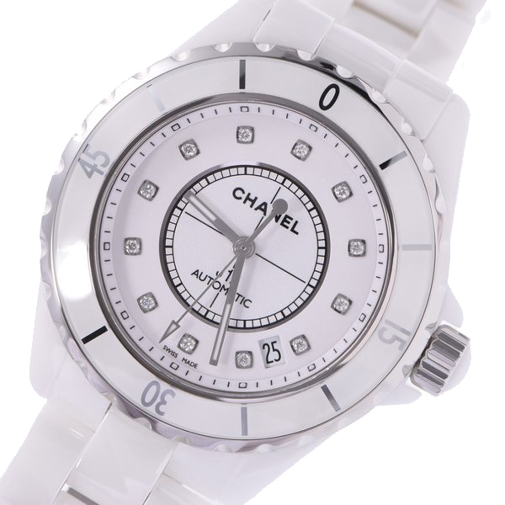 

Chanel White Ceramic Diamond J12 H1629 Automatic Men's Wristwatch