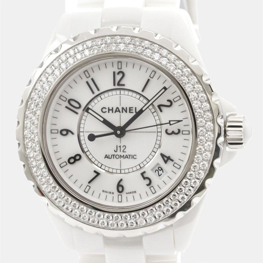 

Chanel White Diamonds Ceramic J12 H0969 Automatic Men's Wristwatch 39 MM