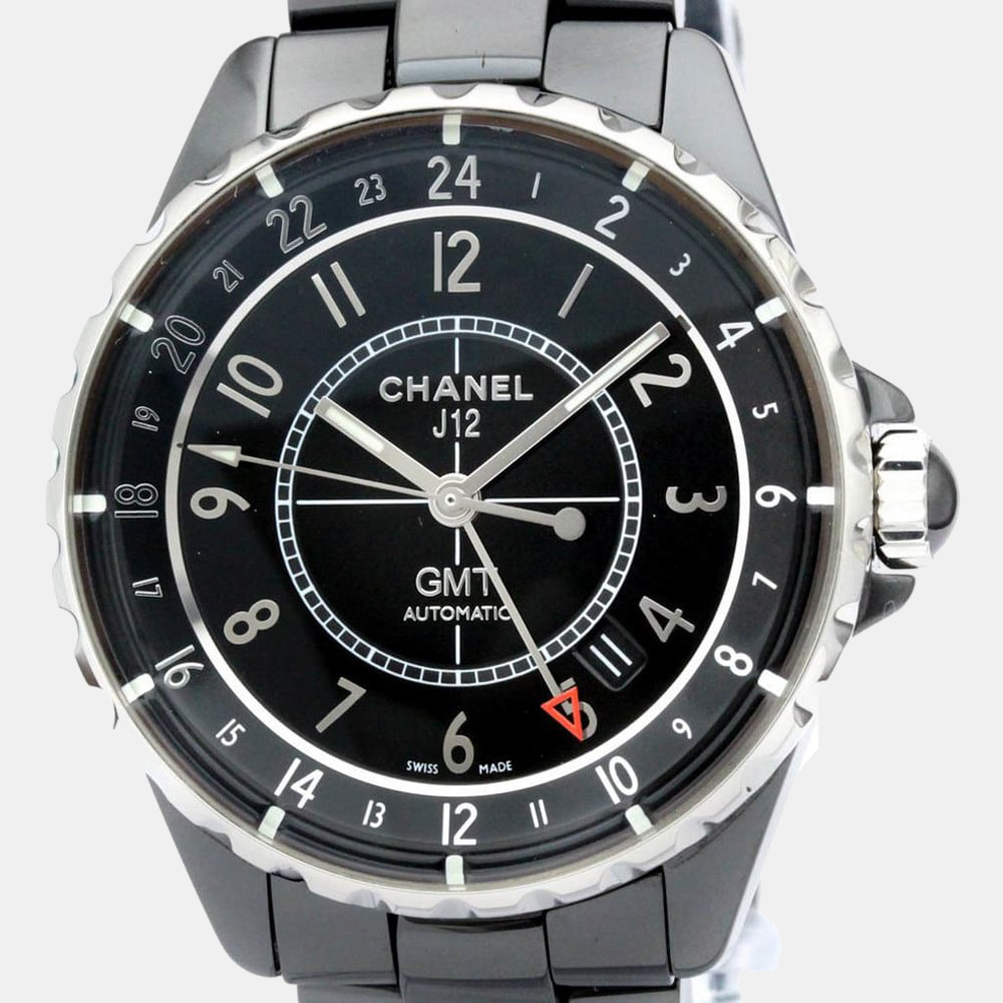 Pre-owned Chanel Black Stainless Steel J12 Gmt H3101 Automatic Men's Wristwatch 41 Mm