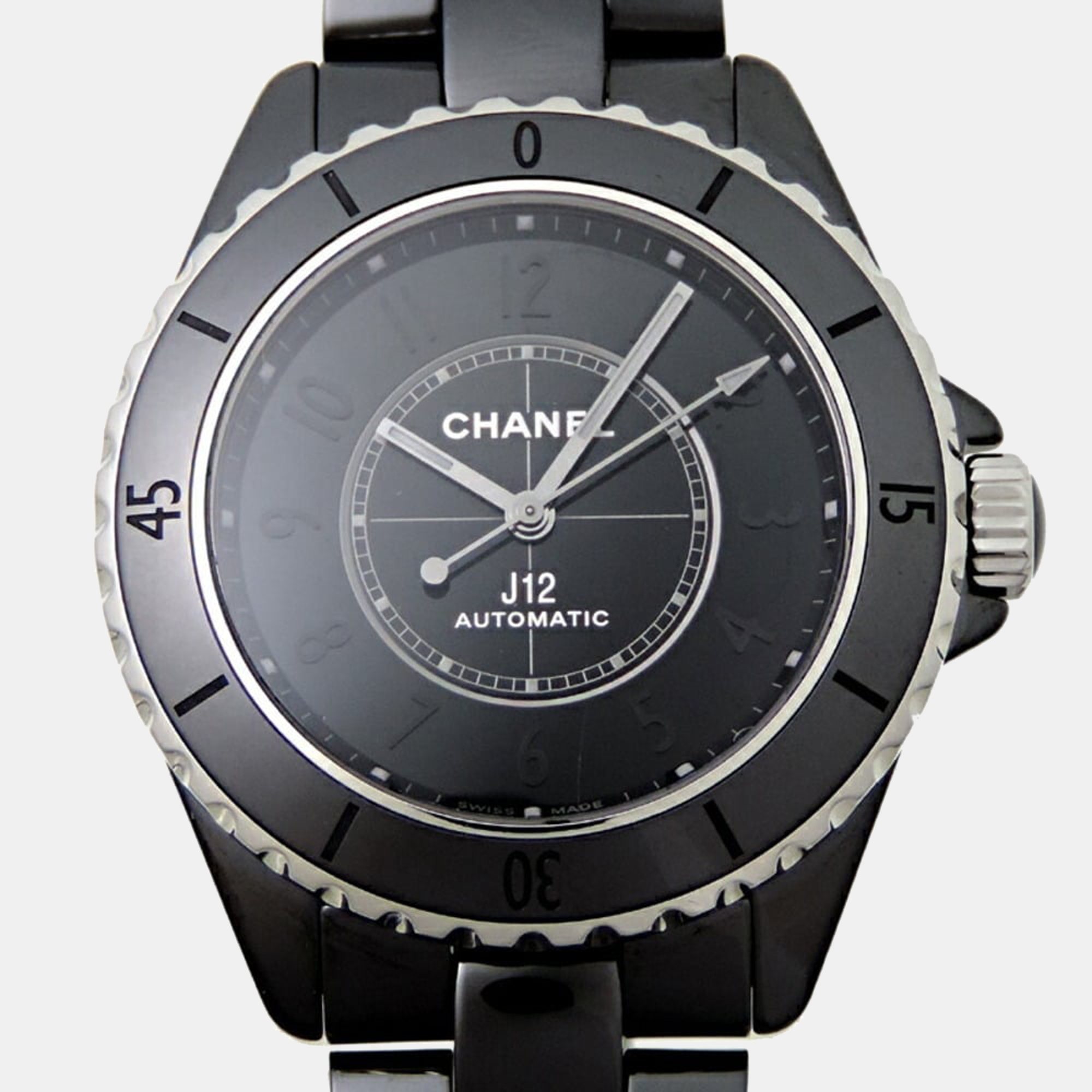 Pre-owned Chanel Black Ceramic J12 H6185 Automatic Men's Wristwatch 38 Mm