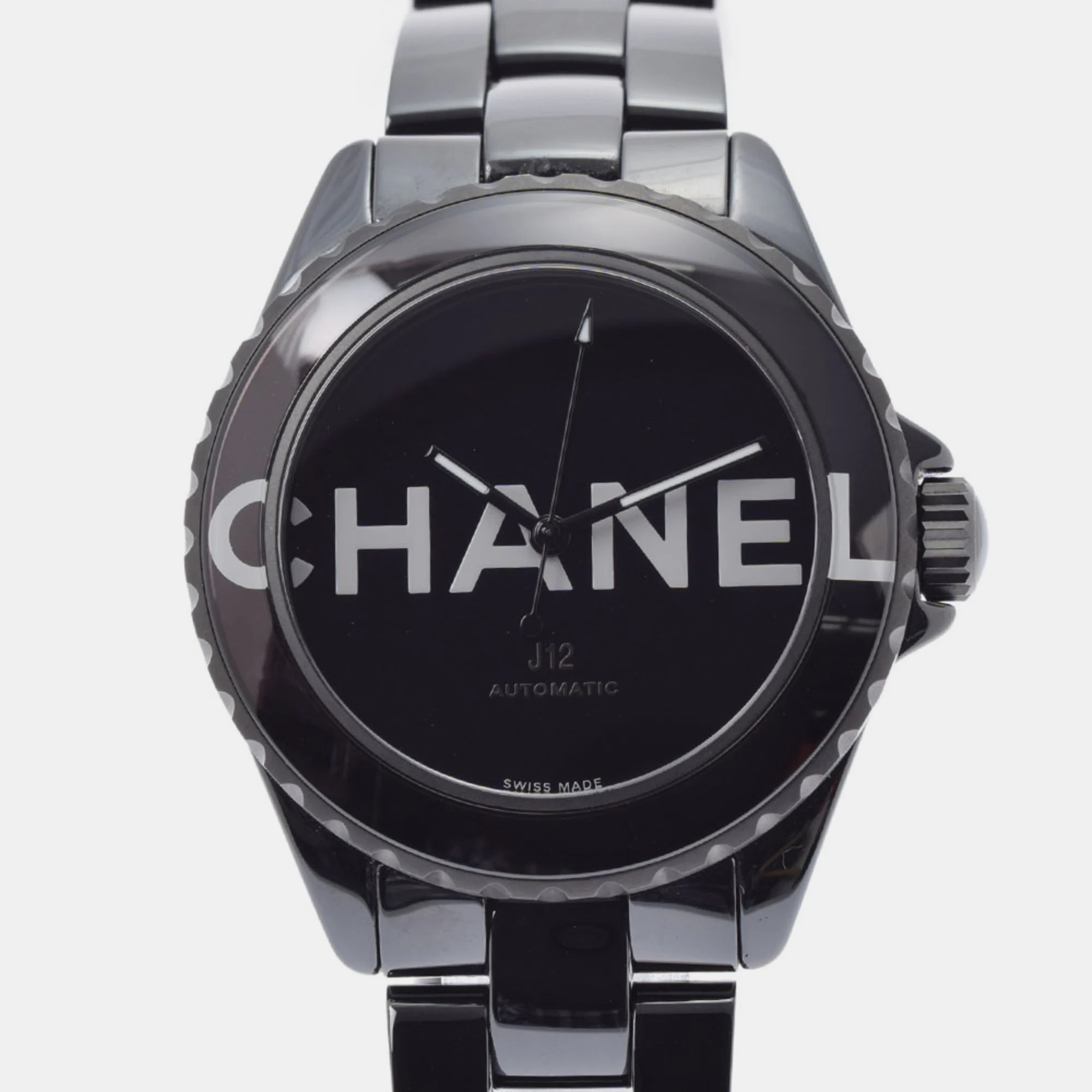 Pre-owned Chanel Black Ceramic J12 H7418 Automatic Men's Wristwatch 38 Mm