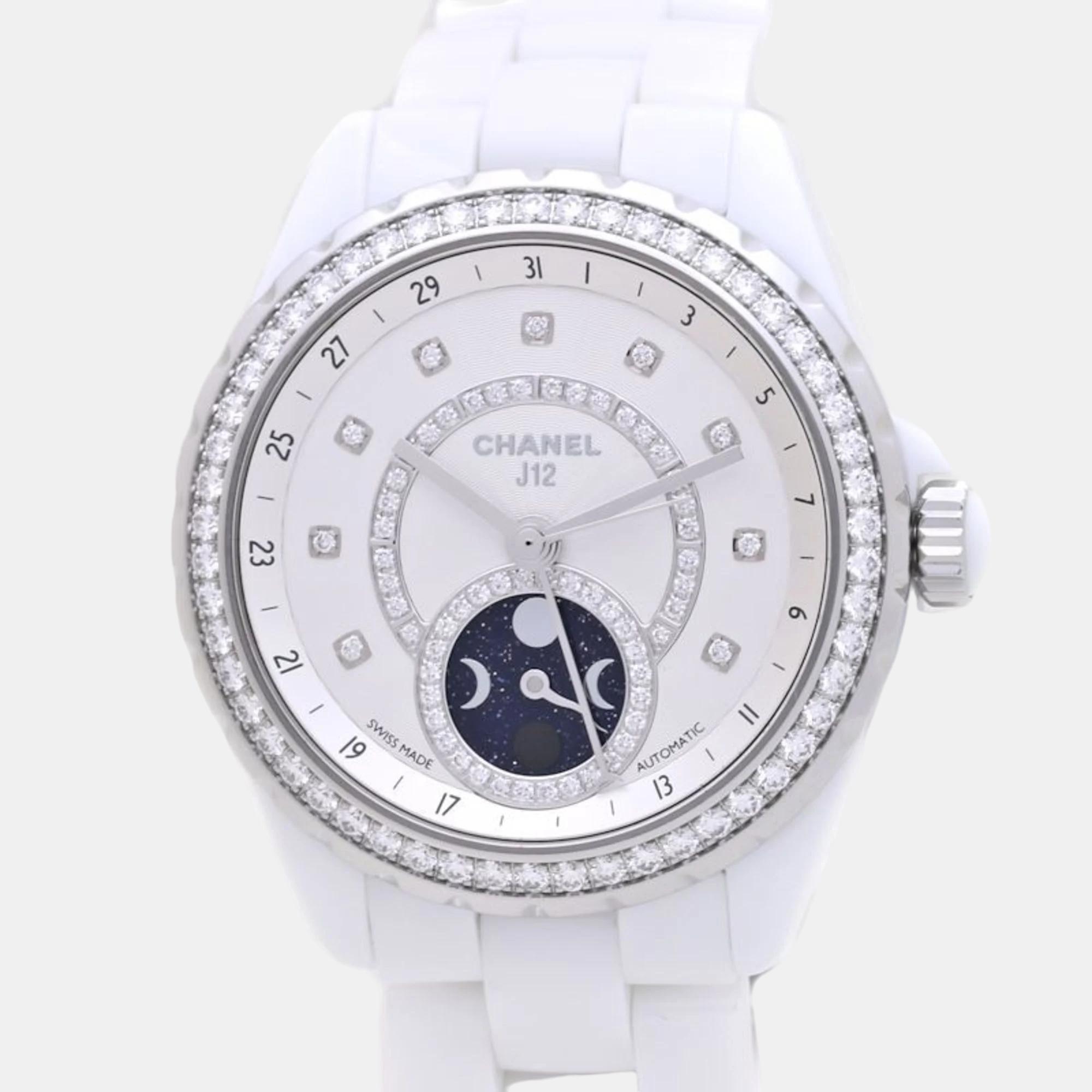 

Chanel White Ceramic, Stainless Steel and Diamond J12 H3405 Men's Wristwatch