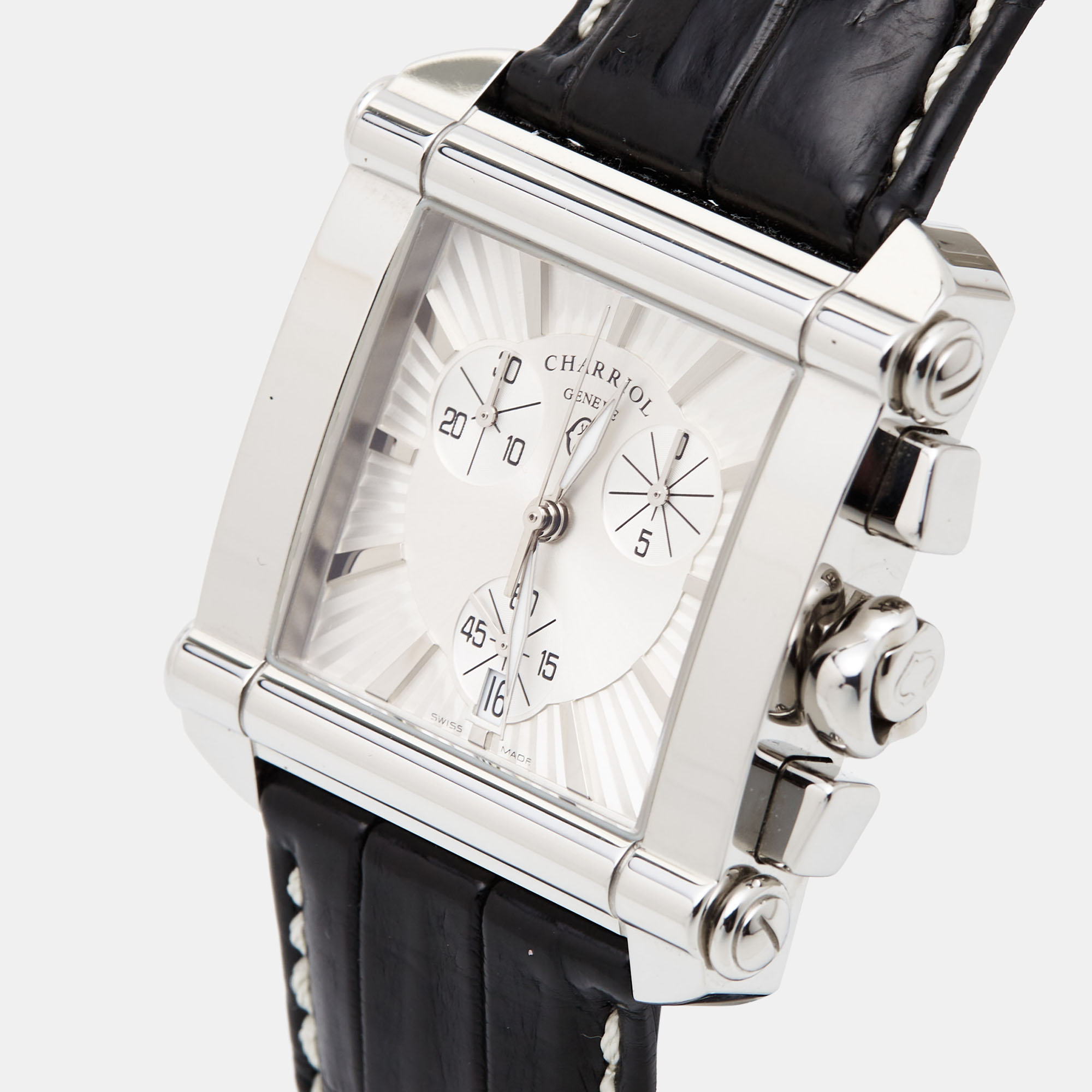 

Charriol Silver Stainless Steel Crocodile Leather Actor Ref. CCHCXL Men's Wristwatch, Black