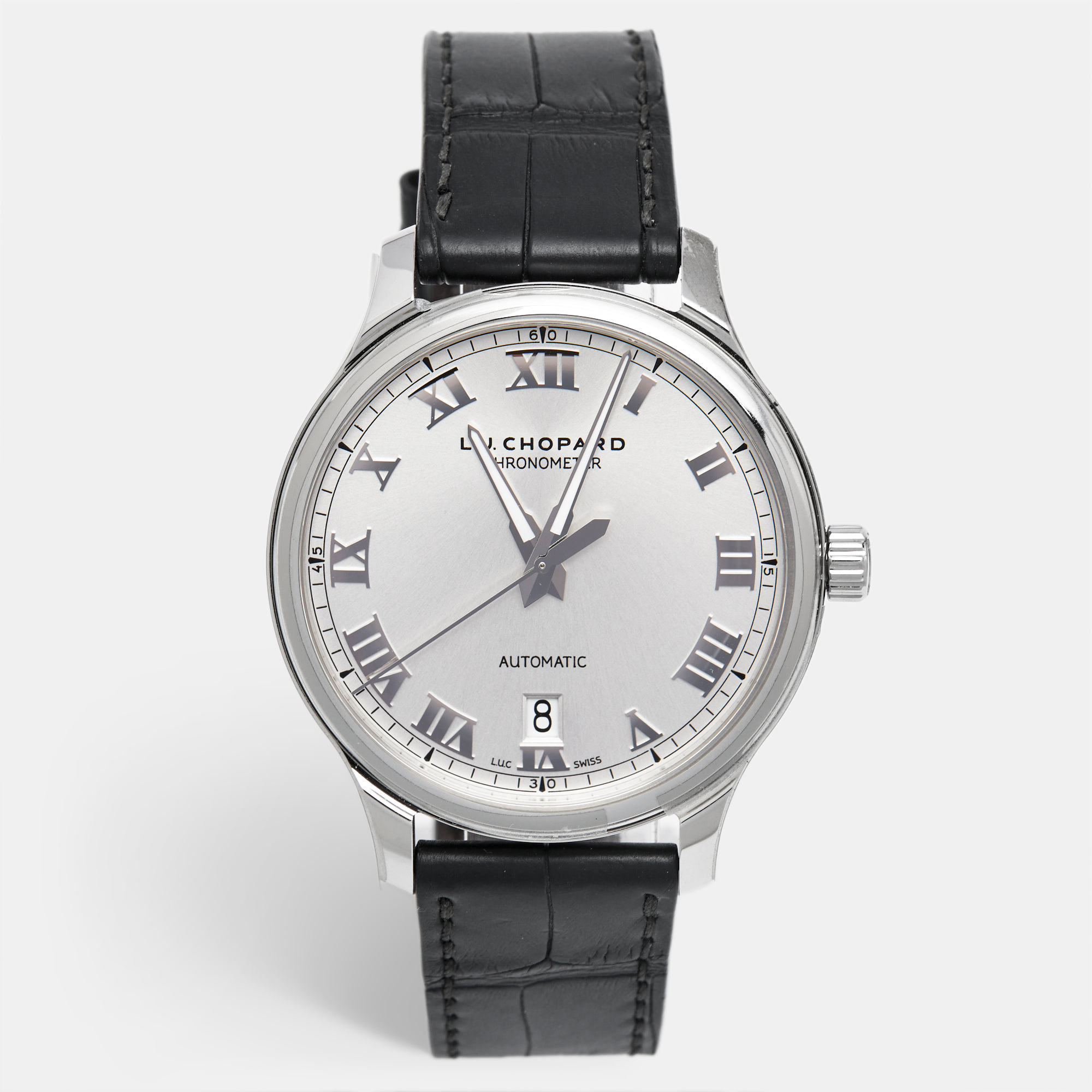 

Chopard Silver Dial Stainless Steel Alligator Leather L.U.C, Black