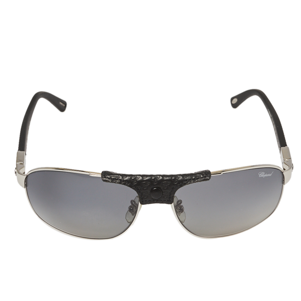 

Chopard Black & Silver/Grey SCH907 Polarized Aviator Sunglasses