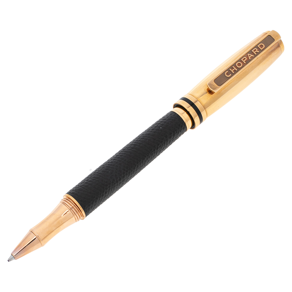 

Chopard Black Leather Gold Plated Rollerball Pen