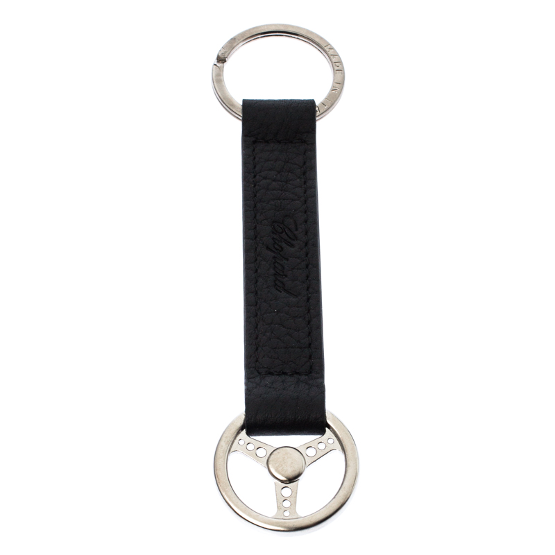 

Chopard Steering Wheel Black Leather Silver Tone Key Ring