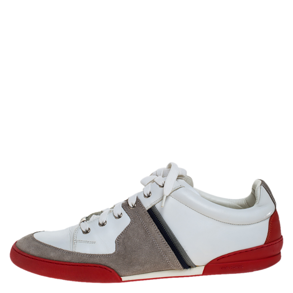Dior Homme Grey Suede and White Leather Lace Up Low Top Sneakers Size ...