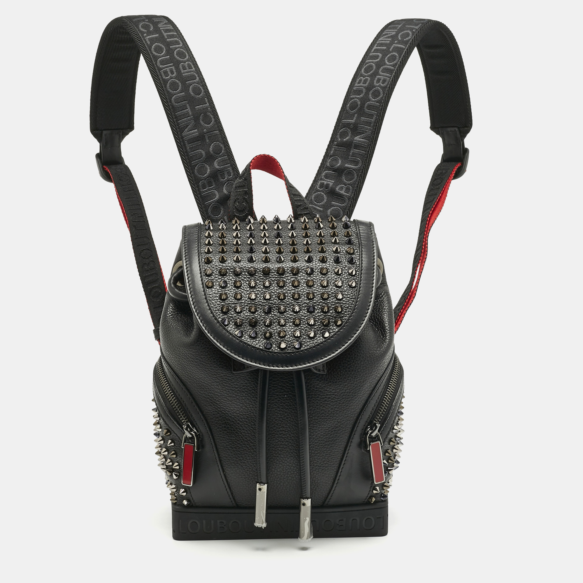 Pre-owned Christian Louboutin Black Leather Small Spike Explorafunk Backpack