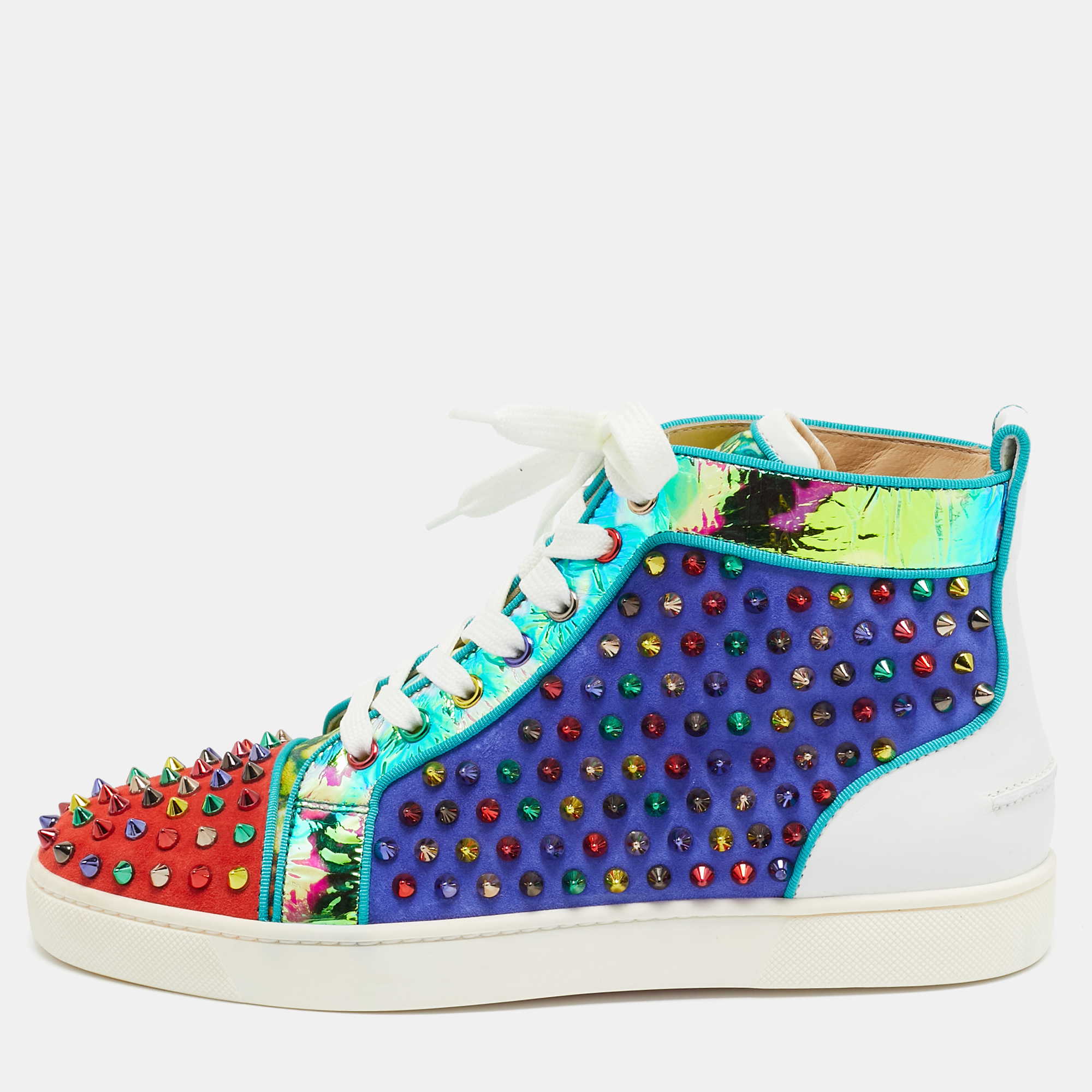 

Christian Louboutin Multicolor Suede And Leather Louis Spikes High Top Sneakers Size